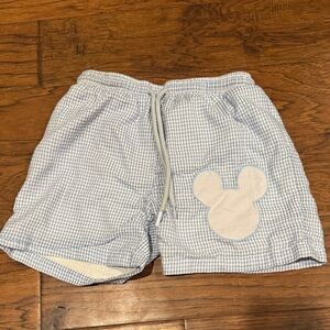 Kids Light Blue Seersucker Swim Trunks with Mouse Patch